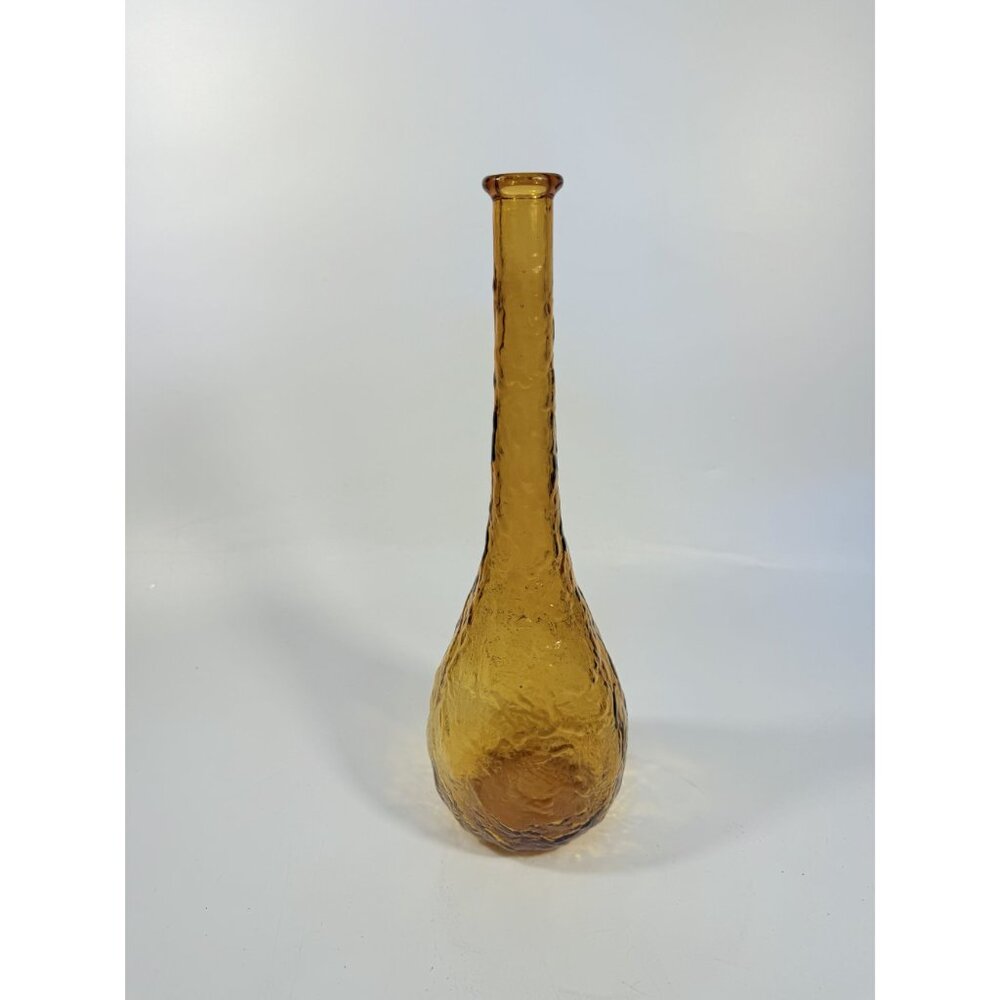 Genie Bottle Vintage Amber Empoli Crinkle Glass No Stopper Mid Century Art Home - Picture 8 of 15